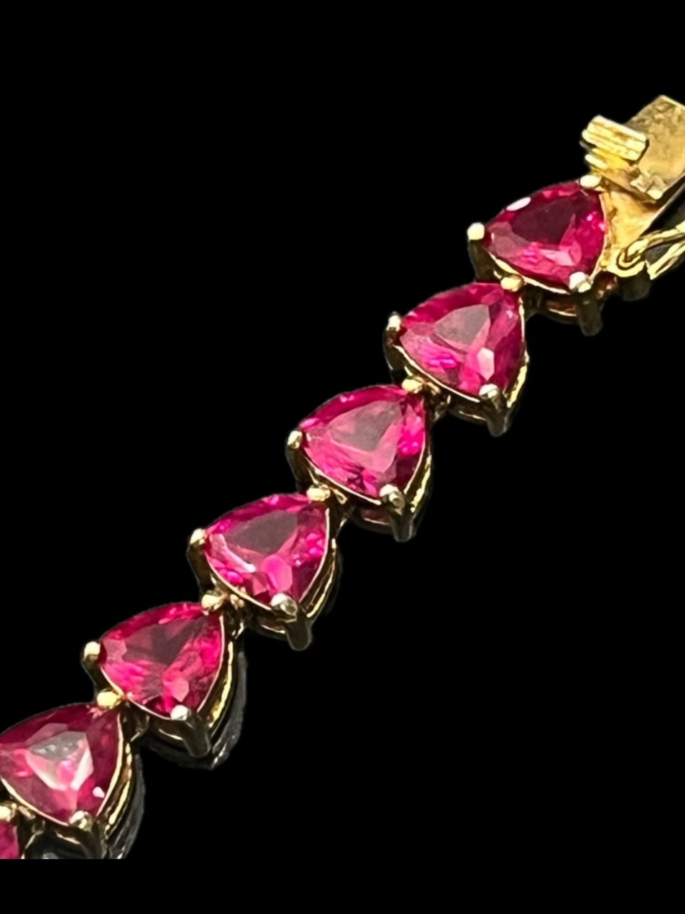 Suzanne Somers vintage RARE Trilliant Cut Ruby Cz tennis line bracelet Gold HSN